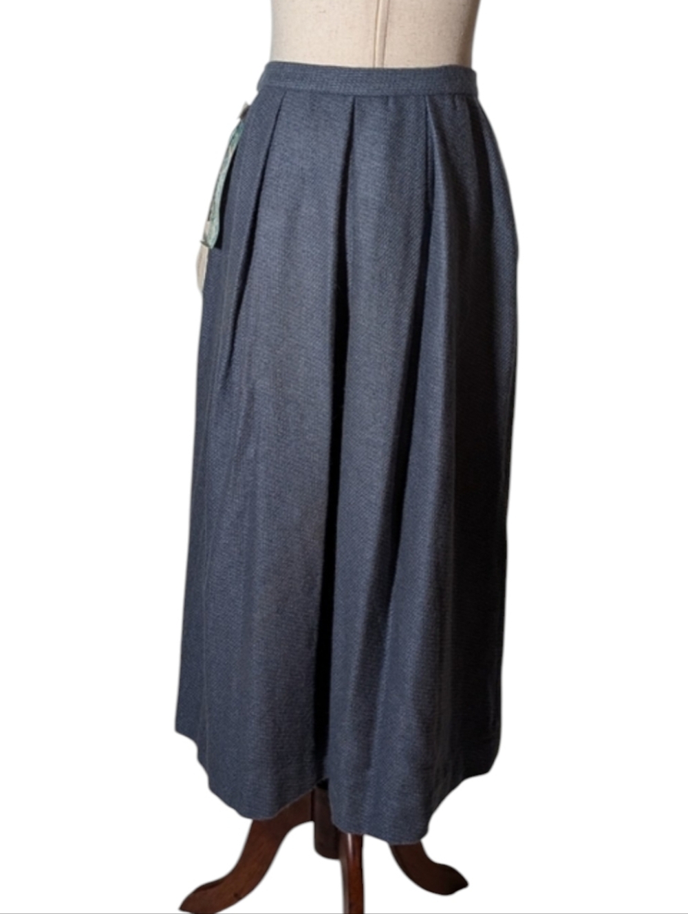 Deadstock Vintage Ron Chereskin High-Waist Pleated Midi Skirt- Blue